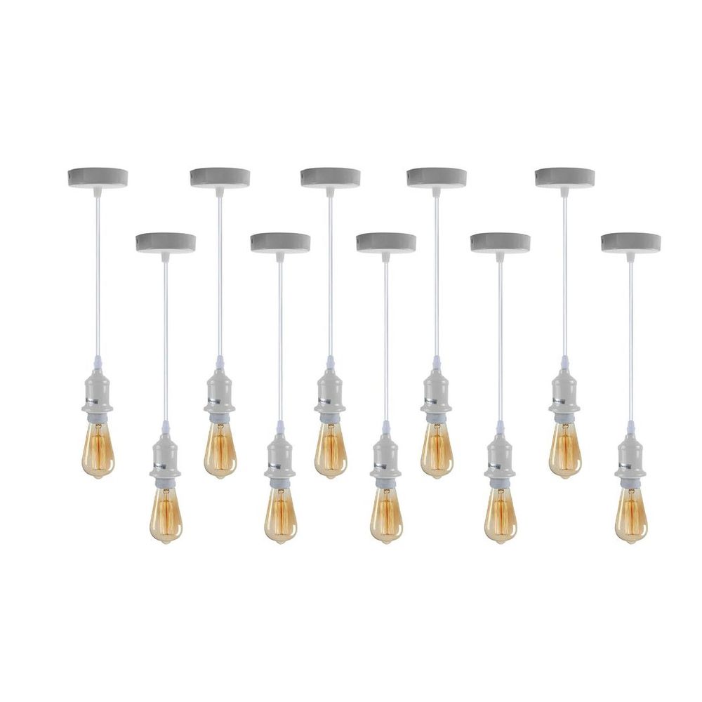 10 Pack Industrial Pendant Light Fitting, lampshade addable E27 Lamp Holder Fitting Set with PVC Cable with Features Detail