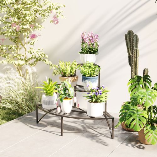 3 Tier Metal Corner Plant Stand for Garden Balcony Patio, Black