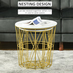 Set of 2 Nesting Side Tables with Storage, Round End Tables Coffee Tables with Steel Frame and Removable Round Top, for Living Room, bedroom, office, White
