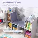 Kids Bookcase Shelf Storage Cabinet Unit, Living Room Sideboard w/Six Compartments for Toys, Books - Grey