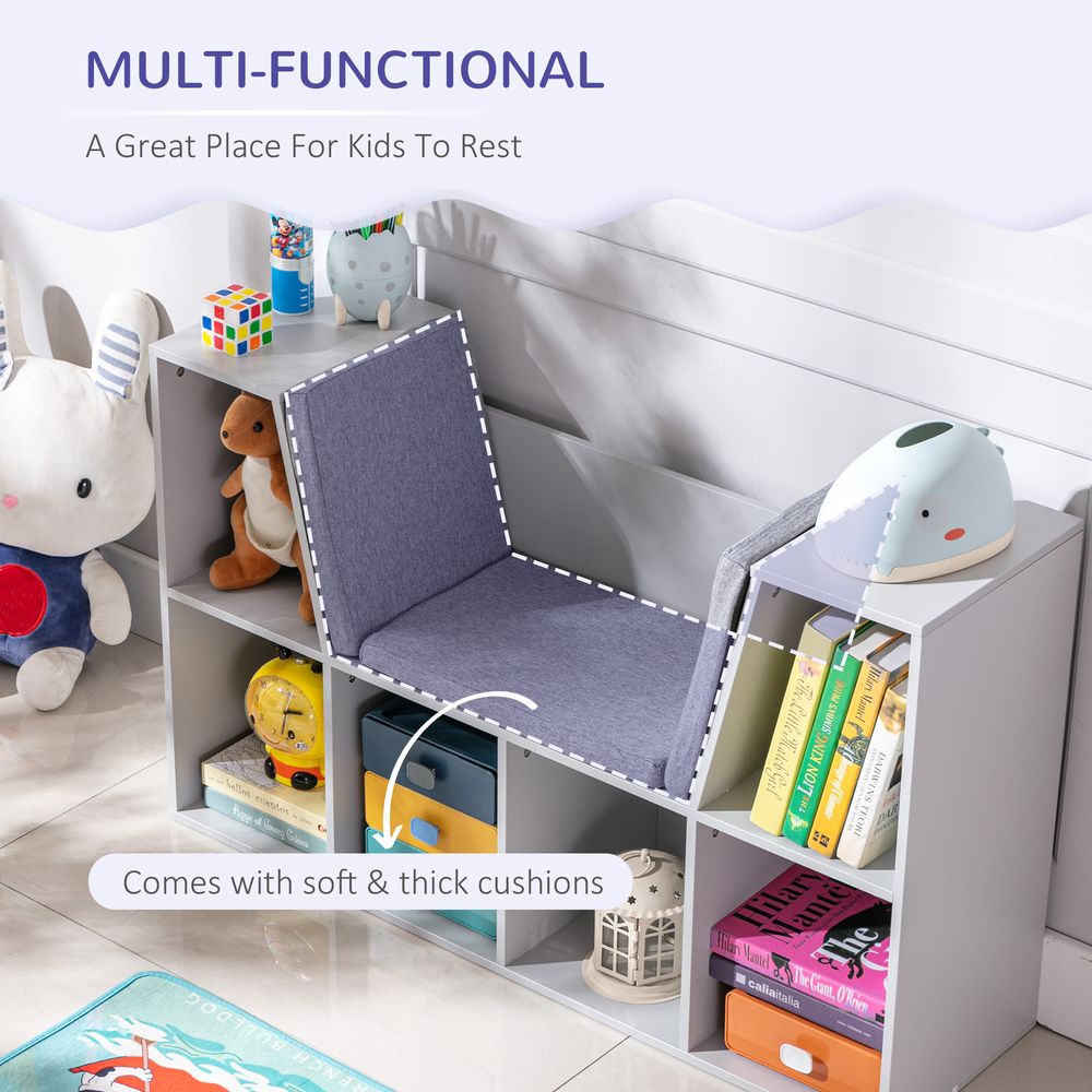 Kids Bookcase Shelf Storage Cabinet Unit, Living Room Sideboard w/Six Compartments for Toys, Books - Grey