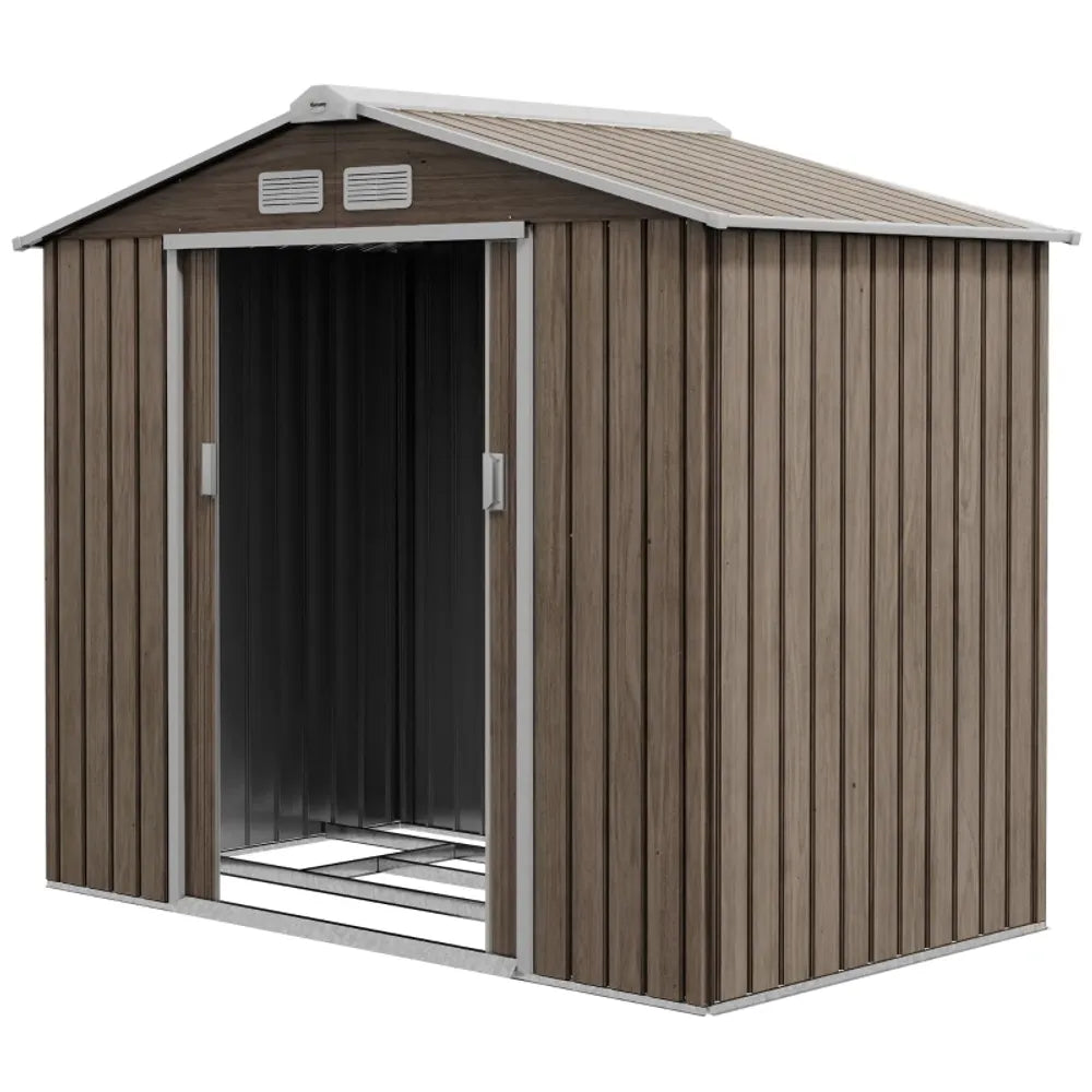 Garden Shed Storage Unit with Locking Door Floor Foundation Vent Brown