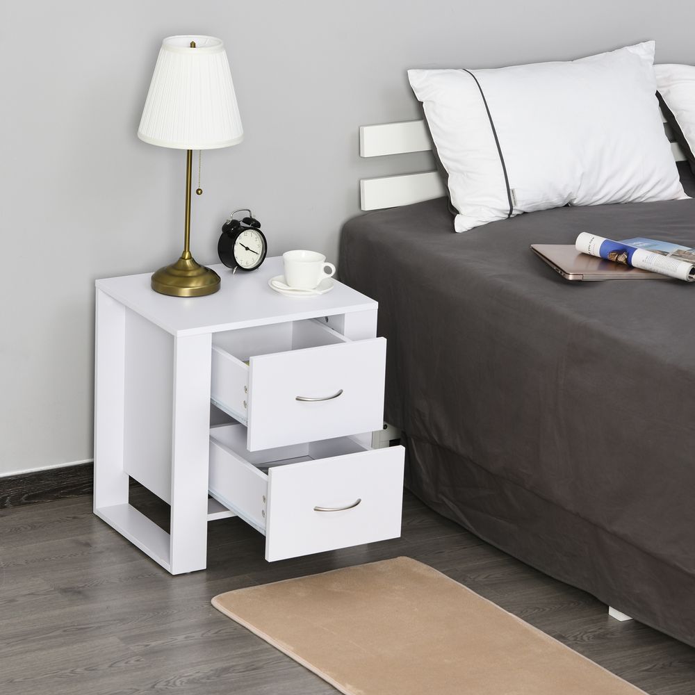 Modern 2-Drawer White Bedside Table - Particle Board, Luxe Design