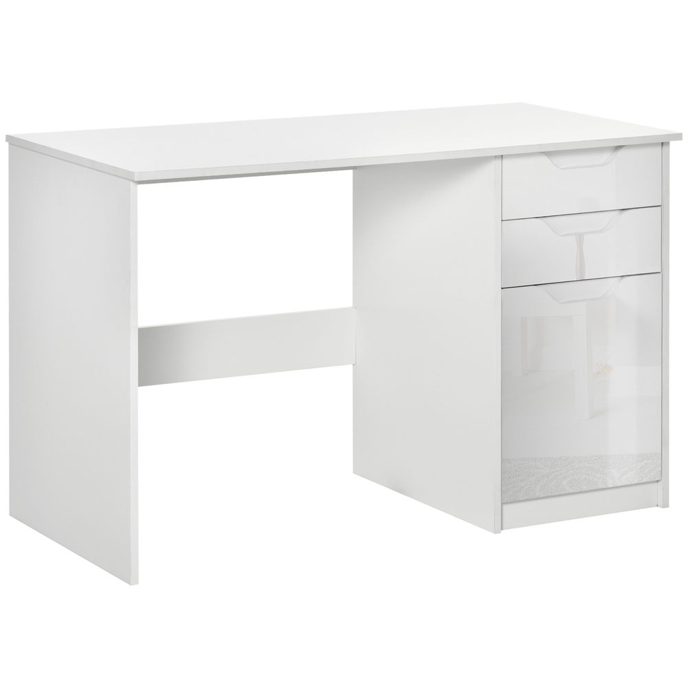 High Gloss White Computer Workstation w/ Drawers - for Home Office