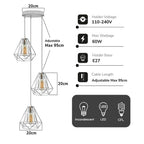 3 Head Round Base Chrome Vintage Metal 20cm Diamond Wire Cage E27 Base Ceiling Pendant Light Fitting