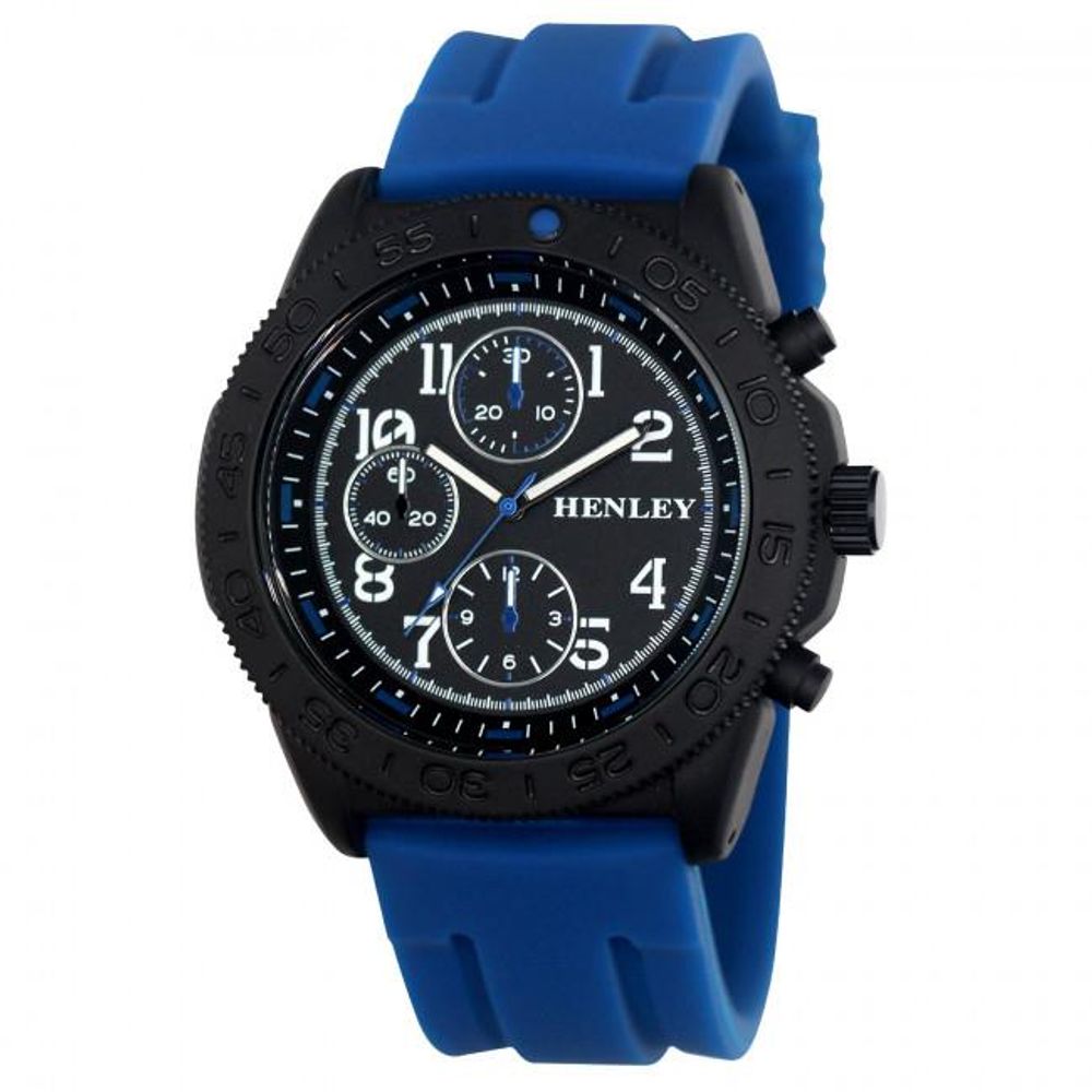 Henley Mens Multi Eye Sports Watch - Black Dial, Blue Strap