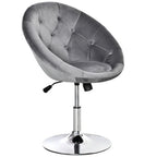 Swivel Dressing Stool, Velvet-feel Upholstered Vanity Chair, Adjustable Height Tub Makeup Chair with Button Tufting and Thick Padding, Breakfast Dining Chair, Grey