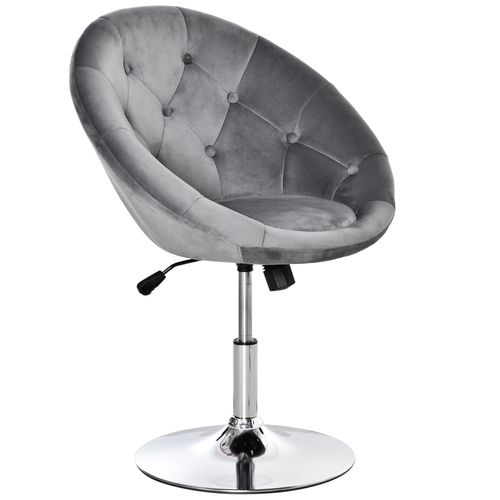 Swivel Dressing Stool, Velvet-feel Upholstered Vanity Chair, Adjustable Height Tub Makeup Chair with Button Tufting and Thick Padding, Breakfast Dining Chair, Grey