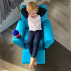 Kids Recliner, PU Leather Kids Armchair, Kids Chair, Toddler Armchair with Adjustable Backrest, Footrest, Padded Headrest, Cup Holder, Blue