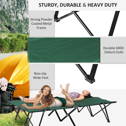 Double Camping Bed Camping Cot Foldable Sunbed Outdoor Patio Sleeping Bed Super Light with Carry Bag (Green)
