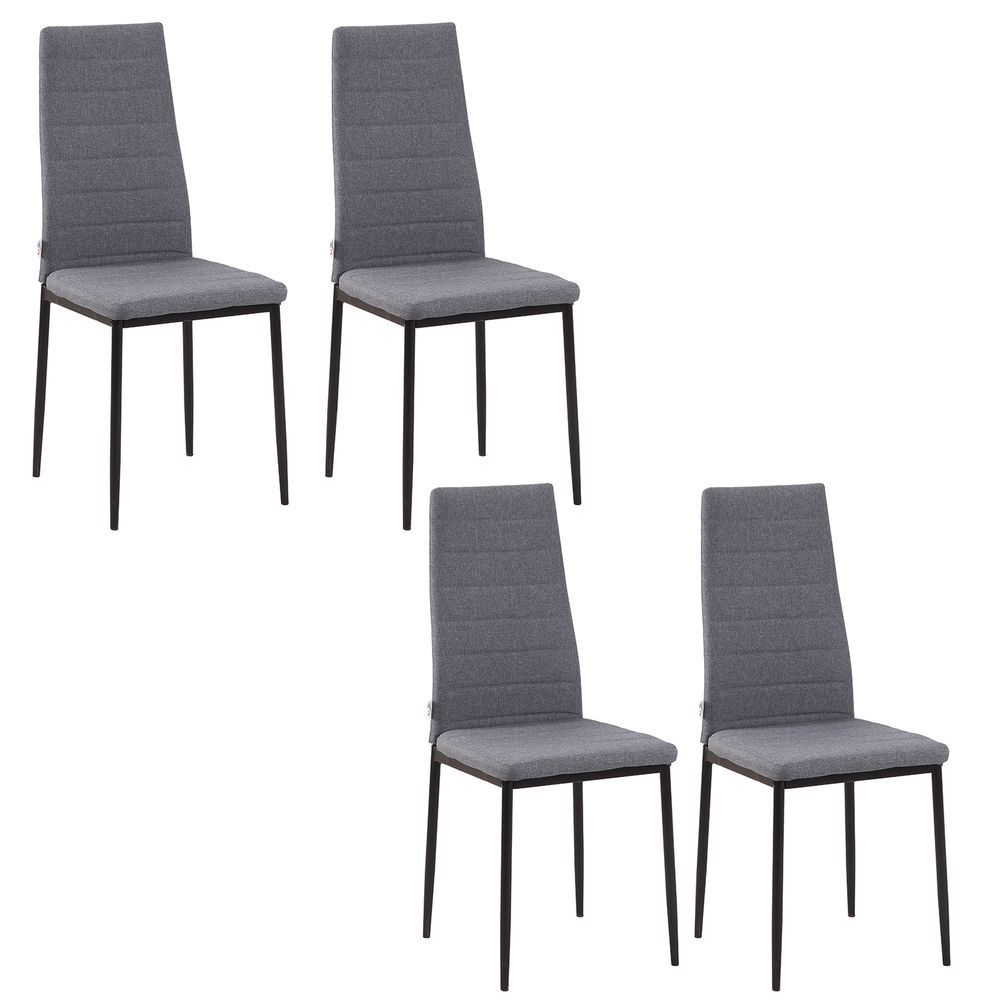 Linen-Touch High Back Dining Chairs - Set of 4 - Upholstered - Steel Legs - Comfortable - Easy Assembly - 97H x 41W x 50Dcm