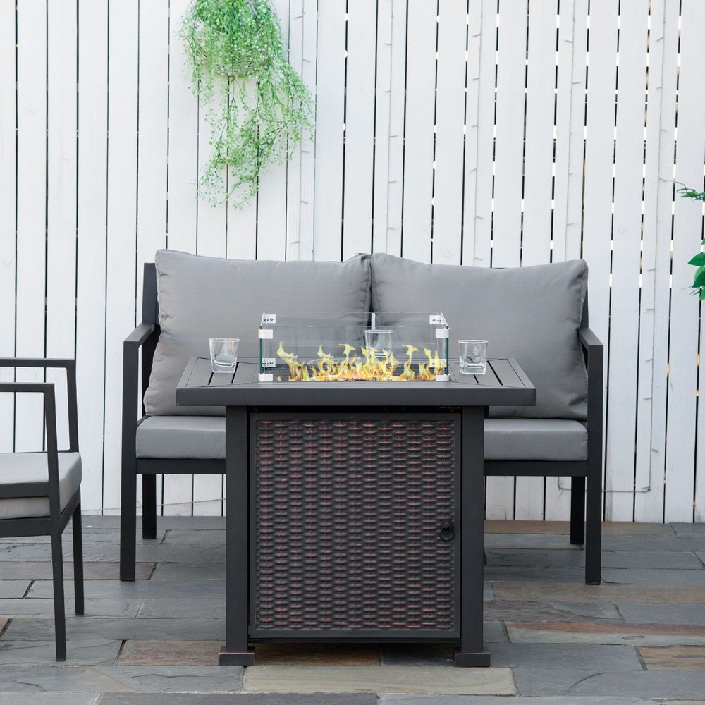 Fire Pit Table: Wind Screen, Glass Beads, Stylish Ambience. for Outdoor Gatherings