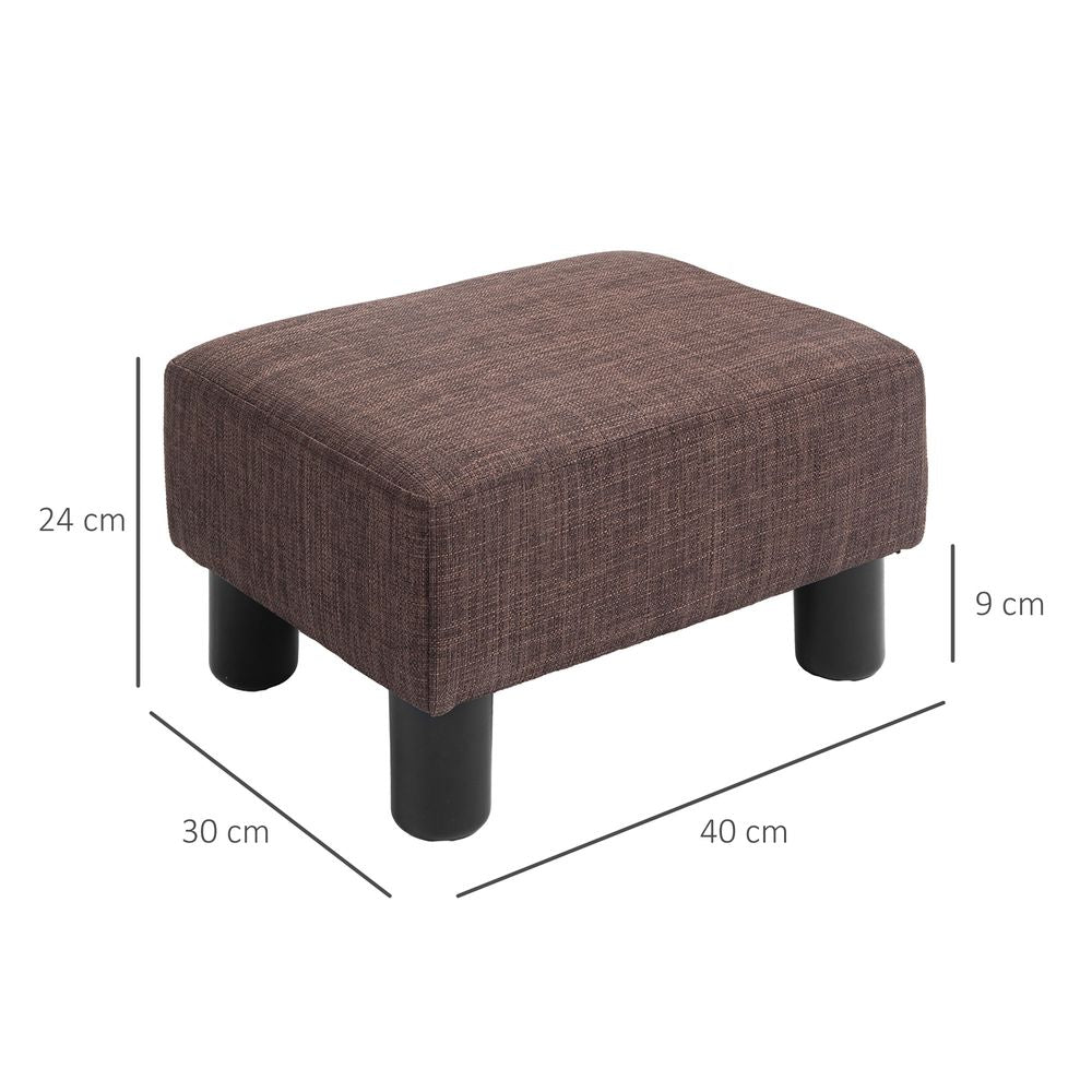 Chic Linen Fabric Footstool Ottoman Cube with 4 Plastic Legs Brown