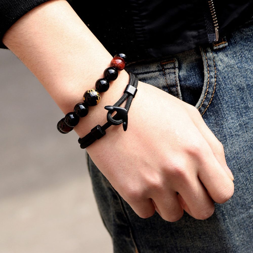 Stylish Men's Black Anchor Bracelet, for Gifts