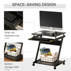 Movable Computer Desk with 4 Moving Wheels Sliding Keyboard Tray Home Office Workstation Black