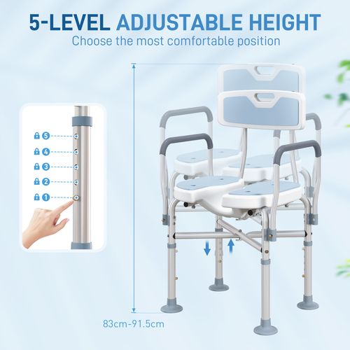 Padded Bath Chair with Slotted Seat and Adjustable Height, Light Blue