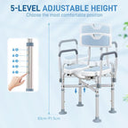 Padded Bath Chair with Slotted Seat and Adjustable Height, Light Blue