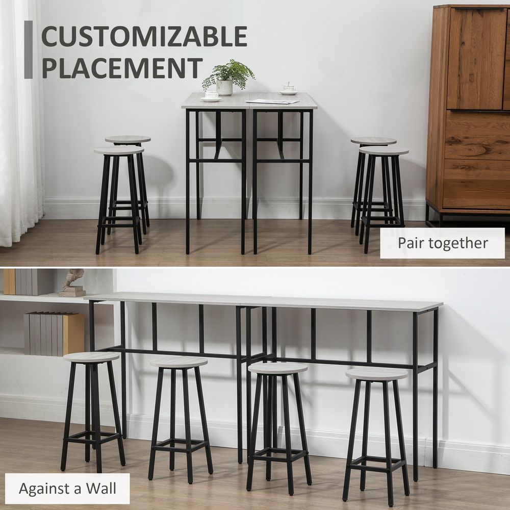 6Pc Bar Table Set: 2 Tables + 4 Stools, Stylish Grey