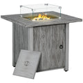 Gas Fire Pit Table - 40,000 BTU Burner, Cover, Glass Screen - Grey