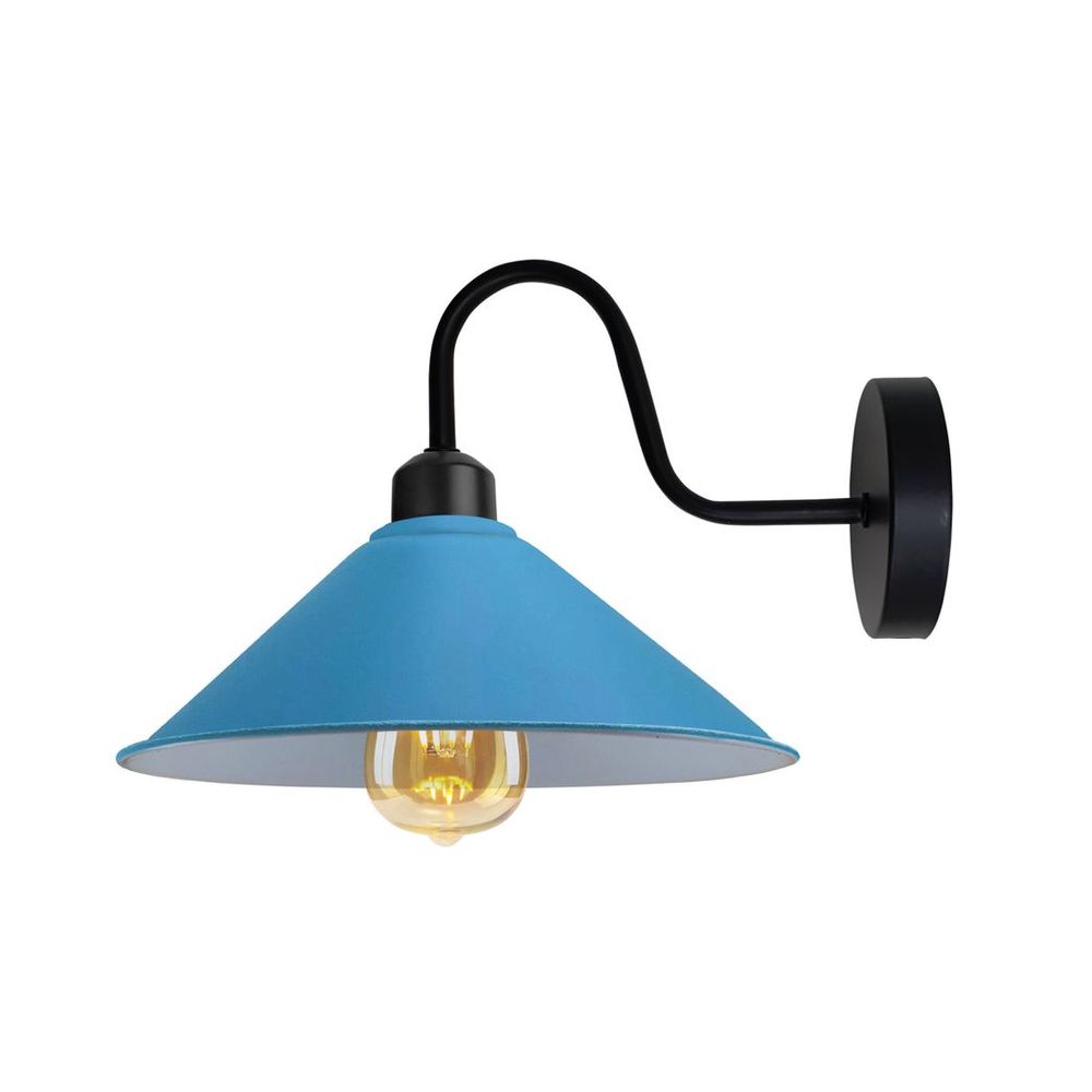 Blue Wall Light Fixture,Black Wall Sconce E27 Base Socket Screw Type Wall Mounted Swan Neck Cone Shape Shade