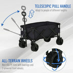 Outdoor Pull Along Garden Trolley on Wheels Folding Beach Cart Black