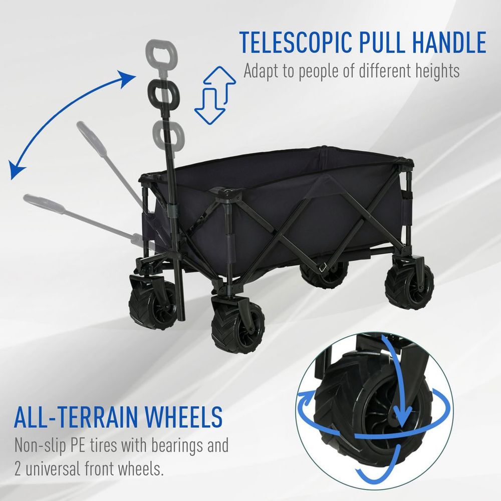 Outdoor Pull Along Garden Trolley on Wheels Folding Beach Cart Black