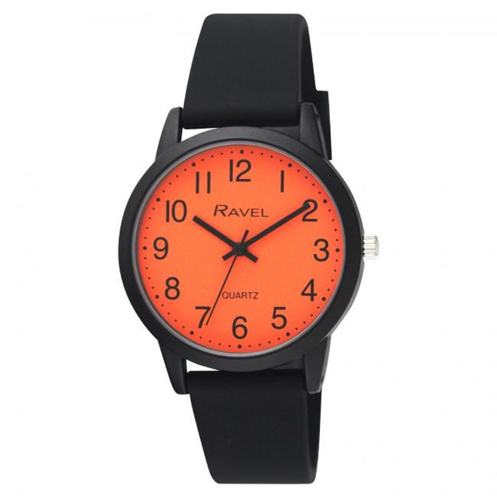 Mens Sports Orange Dial with Black Silicone Watch