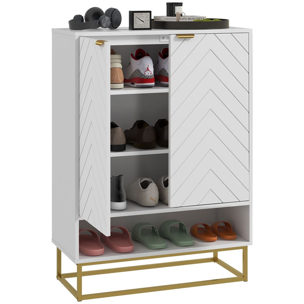 Shoe Cabinet with 2 Chevron Doors, Adjustable Shelf for 12 Pairs