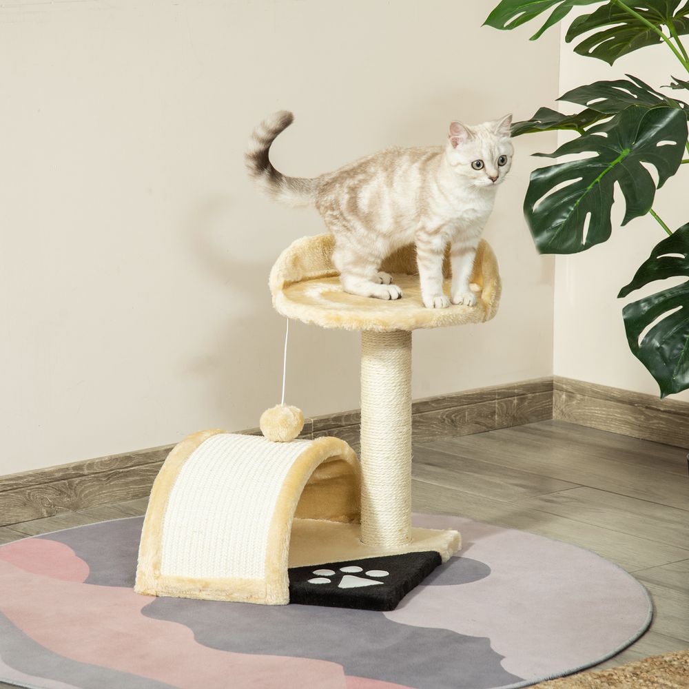 Cat Tree Scratching Scratcher Post Kitten Activity Centre Climber Hanging Ball Beige