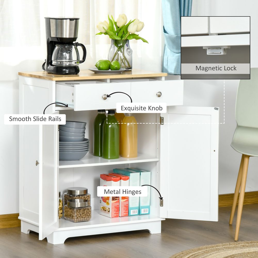 Kitchen Floor Cabinet Side Storage Cupboard Multi-use Sideboard Table with Solid Wood Top, Adjustable Shelf,Drawer for Dining Room, Living Room,Hallway