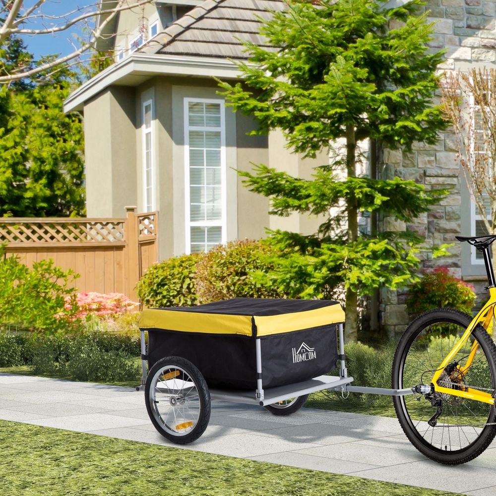 Steel Bike Cargo Trailer - Secure Storage Cart, Bright Yellow Design