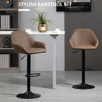 Swivel Barstools: Set of 2, PU Leather, Steel Brown