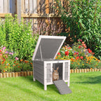 Wooden Rabbit Hutch Outdoor, Guinea Hutch, Rabbit Hideaway, Cat House, Bunny Cage Small Animal House 51 x 42 x 43 cm, Grey