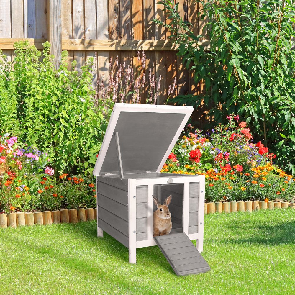 Wooden Rabbit Hutch Outdoor, Guinea Hutch, Rabbit Hideaway, Cat House, Bunny Cage Small Animal House 51 x 42 x 43 cm, Grey