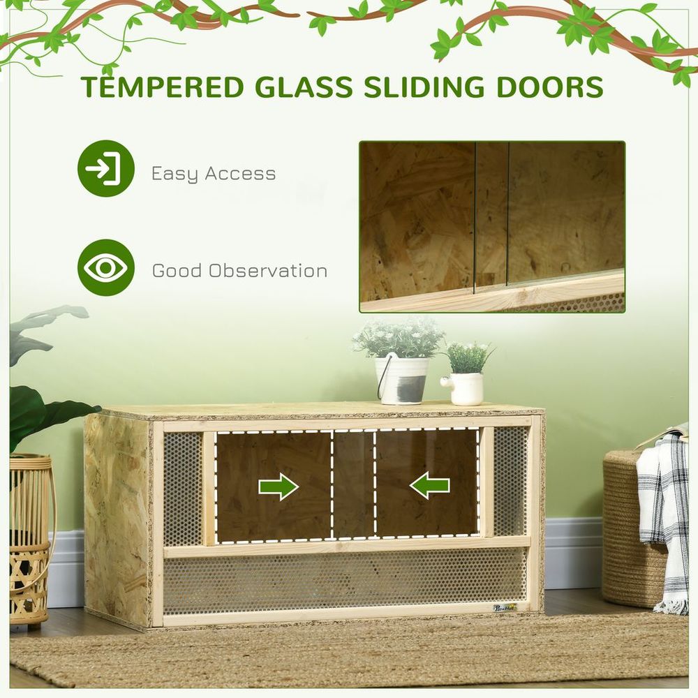 80cm Reptile Terrarium Vivarium w/ Glass Sliding Doors, Breathable Mesh