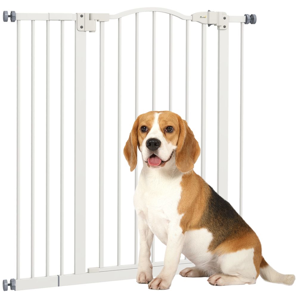 Adjustable Metal Pet Gate, Auto-Close Door - 74-94cm, White