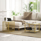 Modern Coffee Table Set of Two w/ Steel Frame Marble-Effect
