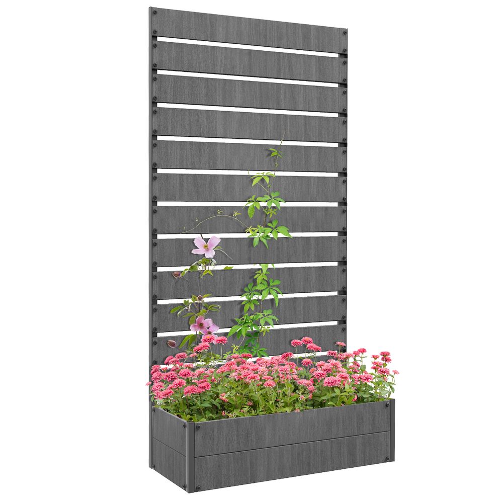 Raised Garden Bed with Trellis Standing Patio Planter Box Dark Grey