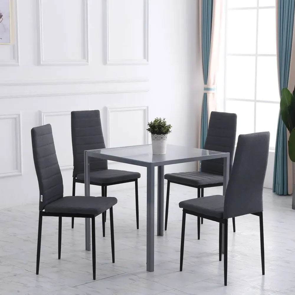 Linen-Touch High Back Dining Chairs - Set of 4 - Upholstered - Steel Legs - Comfortable - Easy Assembly - 97H x 41W x 50Dcm