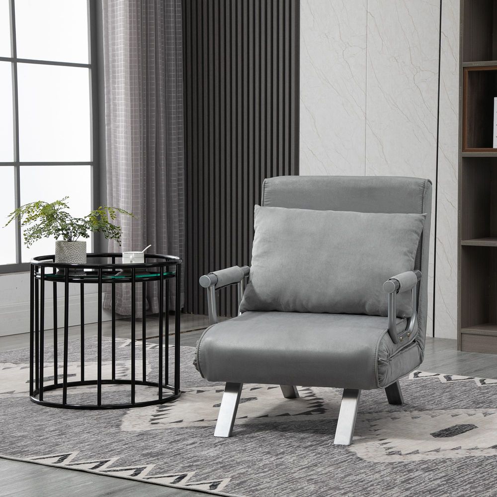 Modern 4-In-1 Single Sofa Bed Sleeper Foldable Portable Armchair Bed Chair Lounge Couch with Pillow for Living Room, Bedroom, Light Grey