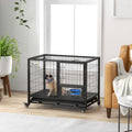 36" Heavy Duty Dog Crate on Wheels w/ Bowl Holder, Removable Tray