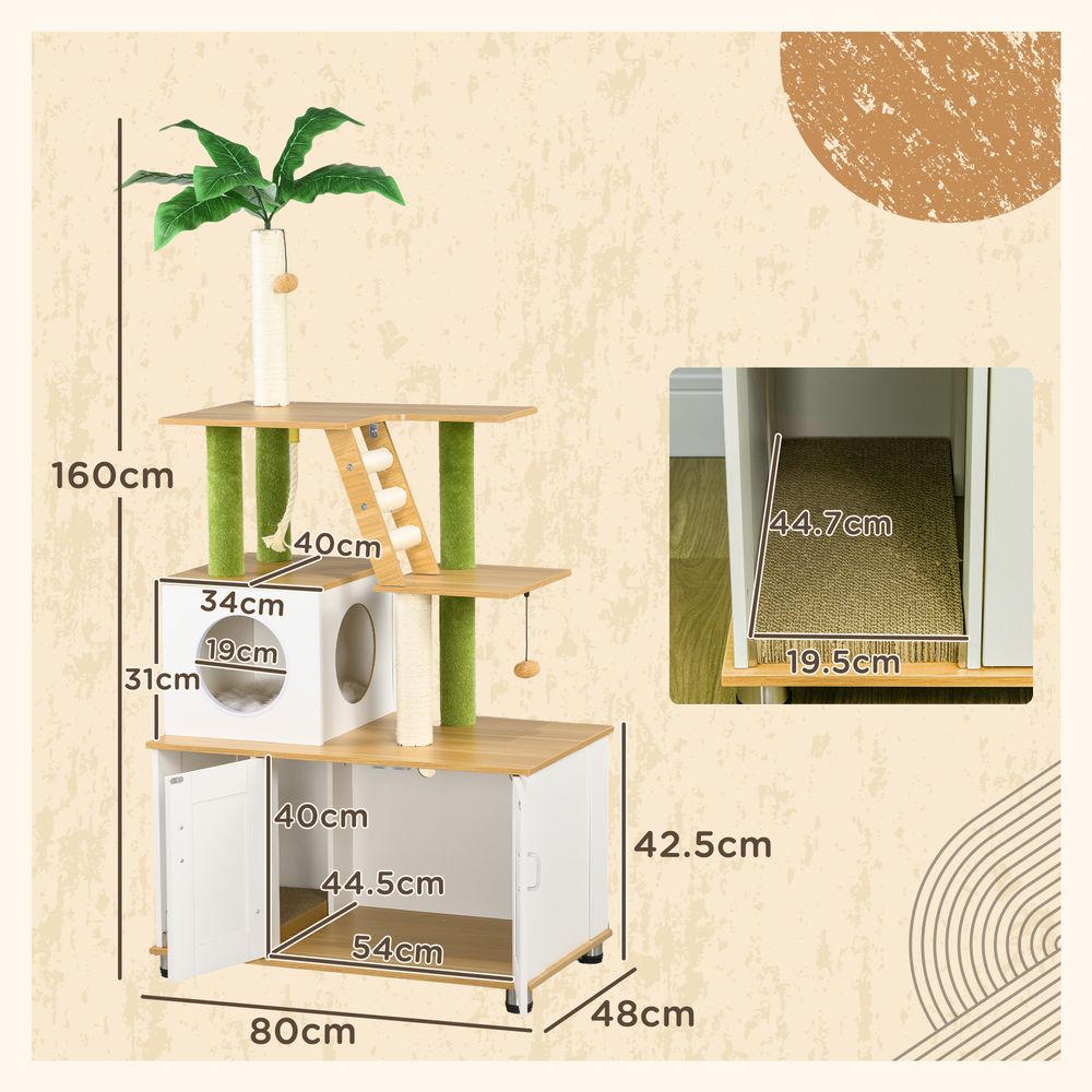 Oak 2-in-1 Cat Tree & Hidden Litter Box