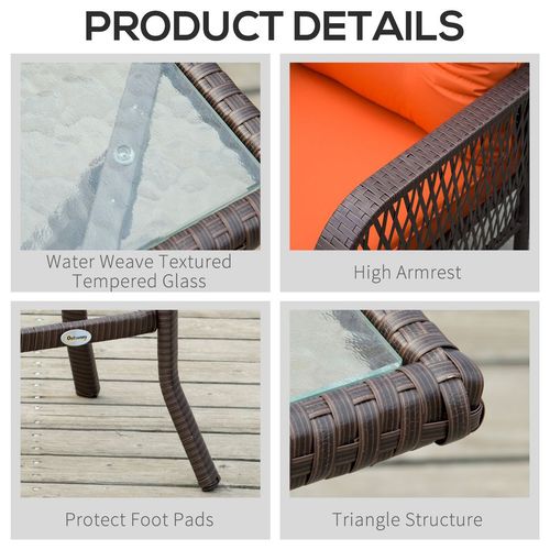 3 Pieces Patio Rattan Bistro Set with Tempered Glass Table Orange