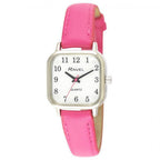 Ladies Bright Pink Leather Strap Watch - Cushion Shaped