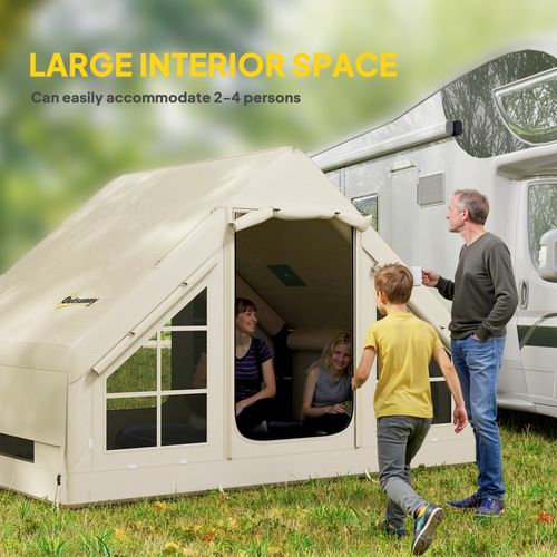 Inflatable Camping Tent with Pump, 2-4 Person Glamping Tent