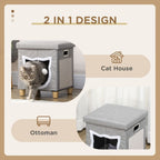 Deluxe 2-in-1 Cat Bed Ottoman w/ Cushion, Scratching Pad, Handles - Cat and Human Comfort!