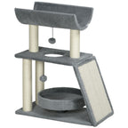 Indoor Cat Tree Tower: Scratching Posts, Pad, Light Grey, Toy Ball - Easy Assembly