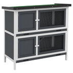 Double Decker Rabbit Hutch Bunny Cage, Grey - Outdoor Pet House with Tray, Easy Access, Durable Design