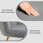 Accent Chair, Velvet Armchair with Lotus Backrest, Steel Legs