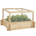 Outdoor Raised Garden Bed with Cold Frame Greenhouse and Openable Top Natural wood finish